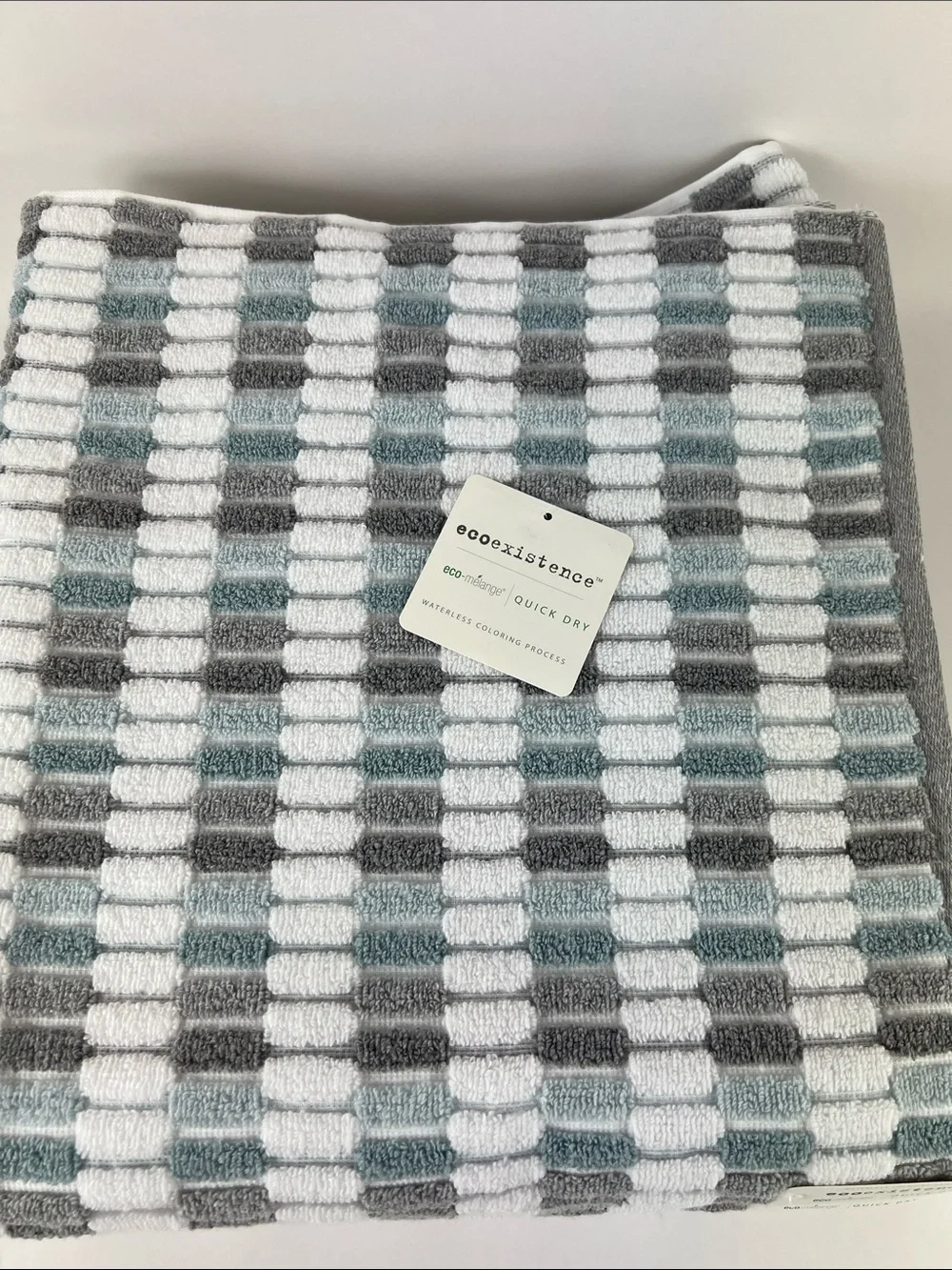 Ecoexistence Eco Melange Bath Towels Blue Gray & White Quick Dry Cotton 2 Pc NEW